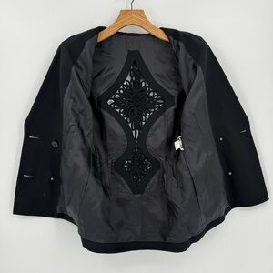 Vintage M. Yoko Japan Wool Geometic Pattern Cut Out Blazer Skirt Set Black M